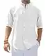 siliteelon Leinenhemd Langarm Stehkragen Herren Hemd Casual Sommer Businesshemd Regular Fit Freizeithemd Beach Leichte Shirt Weiß M
