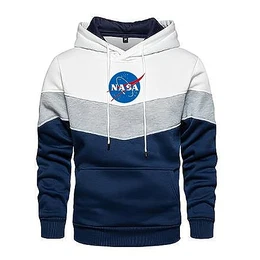Kapuzenpullover für Herren N.A.S.A, Logo-Graphic Hooded Sweatshirt mit Kordelzug, Freizeit Dünne Kapuzenpulli für Workout-White M