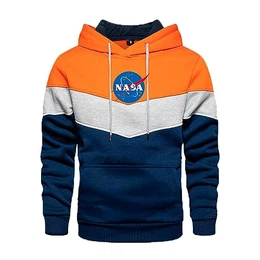 Kapuzenpullover für Herren N.A.S.A, Logo-Graphic Hooded Sweatshirt mit Kordelzug, Freizeit Dünne Kapuzenpulli für Workout-Orange M