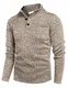 COOFANDY Pullover Herren Langarm Stehkragen Strickpullover mit Knöpfen Warm Casual Langarmshirt Helles Khaki S