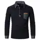 UUAISSO Poloshirt Herren Langarm Polo Shirts Baumwolle Farbe Nähen Tasche T-Shirt Slim Fit Golf Navy blau XL