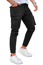 Herren Jogger Cargo Chino Hose Regular Fit Cargo Jogginghose Herren Schwarze 34/30