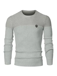 Herren Pullover Grau Rundhalsausschnitt Winter Strickpullover Slim Fit Feinstrick Pulli Warm Sweater M