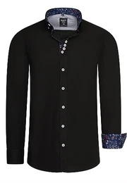 Herren Freizeit-Hemd mit Lässigem Knopf-Design abgesetzt mit Blumen-Muster Stretch Langarm Slim Fit 030, Farbe:Schwarz, Größe S-3XL:M