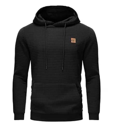Hoodie Herren Kapuzenpullover Casual Langarm Karierten Kordelzug Jacquard Sweatshirt mit Kapuze Taschen Schwarz M