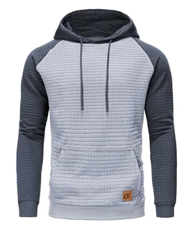 Huayuzh Hoodie Herren Kapuzenpullover Casual Langarm Karierten Kordelzug Jacquard Sweatshirt mit Kapuze Taschen Hellgrau/Grau