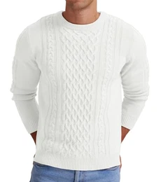 Herren Winter Pullover Dicke Kabelstrick Lässig Rundhals Warm Langärmelig Sweater Strickpullover Rundhals Pulli Männer (weiß, M)