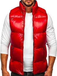Herren Weste mit Stehkragen Steppweste Bodywarmer Daunenweste Reißverschluss Ärmellose Sportweste Zip Wärme Freizeit Outdoor Style 9968 Rot M [1U1]