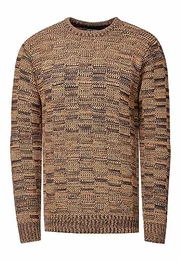 Herren Pullover Schwerer Grobstrickpullover mit Rundhals-Ausschnitt im Streetwear Kontrast Block-Design S - 3XL 438, Farbe:Camel, Größe S-3XL:XXL