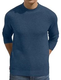 Herren Pullover Rundhalsausschnitt Strickpullover Mit Langen Ärmeln Slim Fit Warmer Leichter Pullover Für Winter Und Herbst (VG Blau, M)