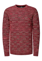 Herren Pullover Schwerer Grobstrickpullover mit Rundhals-Ausschnitt im Streetwear Kontrast Block-Design S - 3XL 438, Farbe:Rot, Größe S-3XL:L