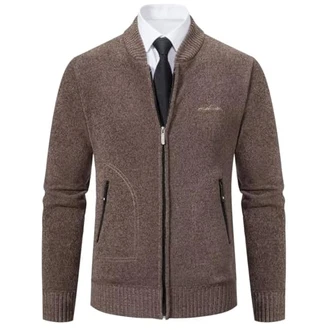 Shuanghao Herren Hoodie Strickjacke Cardigan Kaffee