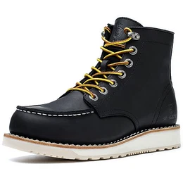 Herren Arbeitsstiefel Weiche Moc Toe Klassische Knöchel Mode Casual 6‘’ Keilsohle Schuhe (Schwarz Keilsohle, Erwachsene, Herren, 43, Numerisch, EU Schuhgrößensystem, Breit)