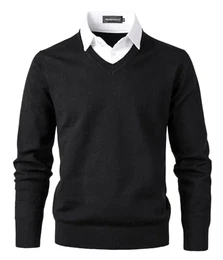 Herren Strick Pullover V Ausschnitt Strickpullover Feinstrick Mock Hemdkragen Strickwaren Lange Ärme Gestrickt Strickjacke Sweatshirt Pulli