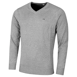 Herren V-Ausschnitt Soft Cotton Pullover - Grau Marl - M