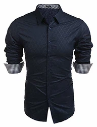 COOFANDY Herren Regular Fit Langarm Freizeithemd Business Hemd Marine Blau