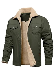 Winterjacke Herren Jacke mit Fleecefutter, Warm Gefüttert Arbeitsjacke mit Druckknopf Grün S