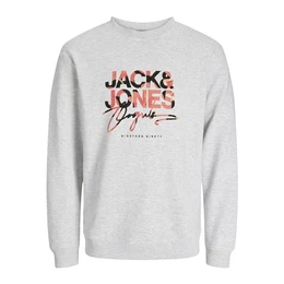 JACK&JONES Herren JORARUBA AOP Branding Sweat Crew Neck Sweatshirt, Bright White/Detail:Melange, S