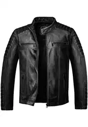 Herren Echtleder Jacke Biker Zipper Lederjacke 9104 Schwarz M