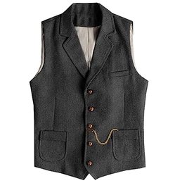 Herren Western Herringbone Tweed Anzug Weste Wolle Slim Fit Weste (Schwarz,M)