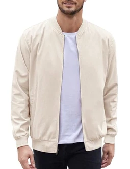 COOFANDY Herren-Bomberjacke aus Baumwolle, leichte Fliegerjacken, lässige Softshell-Jacke Beige