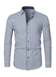 Herren Hemd Kariertes Freizeithemd Business Hemden für Herren Langarm Baumwolle Shirts Klassisch Western Hemden Regular Fit Frühling Herbst Winter Sommer Himmelblau M