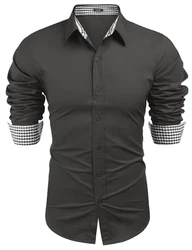 COOFANDY Herren Regular Fit Langarm Freizeithemd Business Hemd Dunkelgrau