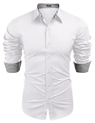 COOFANDY Herren Regular Fit Langarm Freizeithemd Business Hemd Weiß