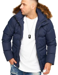 . Herren warme Jacke mit Kapuze Parka Winterjacke J10-Navy-M