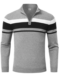 Herren Pullover Half Zip Langarmshirt Feinstrick Sweater Rollkragen Freizeit Slim fit Basic Männer Polo Strickpullover, Hellgrau, M