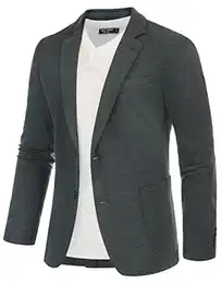 Jersey Blazer Herren Sportlich Regular Fit Modern Freizeit Anzugjacke für Hochzeit (Dunkelgrau, L)