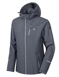 Softshelljacke Herren Wasserdichte Atmungsaktive Fleece Warme Übergangsjacke Outdoorjacke mit abnehmbarer Kapuze Schwarzgrau meliert M
