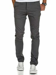 Herren Regular Slim Stretch Chino Hose Fit R7009 Dunkelgrau W32/L32