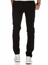 Herren Regular Slim Stretch Chino Hose Fit R7009 Schwarz W32/L32