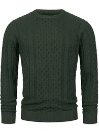 Herren INBellin Pullover mit Rundhals-Ausschnitt Herrenpullover Pulli Strickpullover für Männer Army S