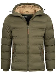 Indicode Herren Nemos Steppjacke mit Kapuze Army