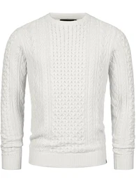 Herren INBellin Pullover mit Rundhals-Ausschnitt Herrenpullover Pulli Strickpullover für Männer White Asparagus XL