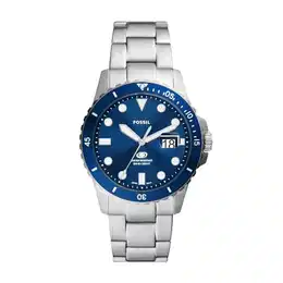 Blue uhr für Herren, Quarzwerk mit Edelstahl- oder Lederarmband, Silberton und Blau, 42MM