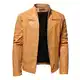 YUDATPG Herren-Motorradjacke aus Kunstleder, schmale Passform, weich, klassischer Stehkragen, lässiger Mantel, mit Reißverschluss, dick, warm, winddicht, Thermo-Windbreaker, Plüsch, khaki, M