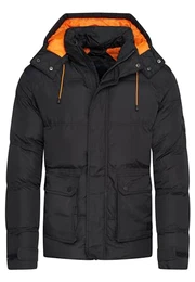 Herren warme Winterjacke Puffer-Jacke mit abnehmbarer Kapuze S2_10 Black-S