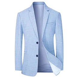 Anzug Herren Schal Revers Modern Sportlich Sakko Anzug Regular Fit Männer Anzugjacke Blazer Einreihig Zwei Knöpfe Anzug Freizeitjacke für Business Hochzeit Weihnachts Party Hellblau M