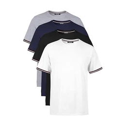 T Shirt Herren Kurzarm Elegant Baumwolle Sport Männer Rundhals 2-3-4 Pack, Stylischer Streifen am Ärmel,4 Farben
