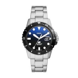Blue uhr für Herren, Quarzwerk mit Edelstahl- oder Lederarmband, Schwarz und Blau, 42MM