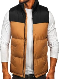 Herren Weste mit Stehkragen Steppweste Bodywarmer Daunenweste Reißverschluss Ärmellose Sportweste Zip Wärme Freizeit Outdoor Style 9969 Camel M [1U1]