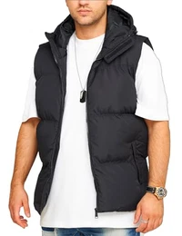 . Herren warme Weste mit Kapuze Steppweste Puffer-Weste J17-Schwarz-M
