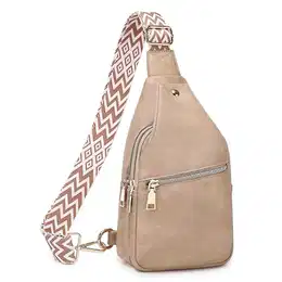 Brusttasche Damen Sling Bag Klein Umhängetasche PU Leder Crossbody Bag Stylisch Bauchtasche Frauen Schultertasche Breiter Gurt Sling Rucksack für Outdoorsport, Reisen, Radfahren (Apricot)