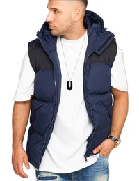. Herren warme Weste mit Kapuze Steppweste Puffer-Weste J17-Panel-Navy-S