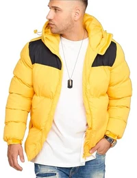 . Herren warme Winterjacke mit Kapuze Steppjacke Puffer-Jacke J14-Panel-Gelb-M