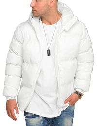 . Herren warme Winterjacke mit Kapuze Steppjacke Puffer-Jacke J14-Weiß-L