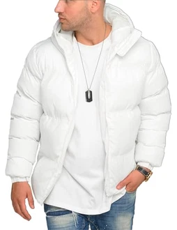 behype. Herren Winterjacke mit Kapuze J14-Panel Weiß